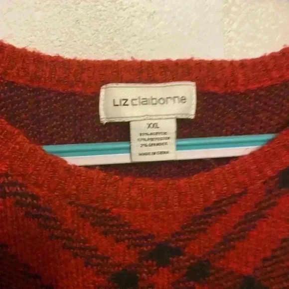 Liz Claiborne  Sweater Acrylic Wool Blend Plaid Red Black Size  XXLarge - Picture 2 of 3